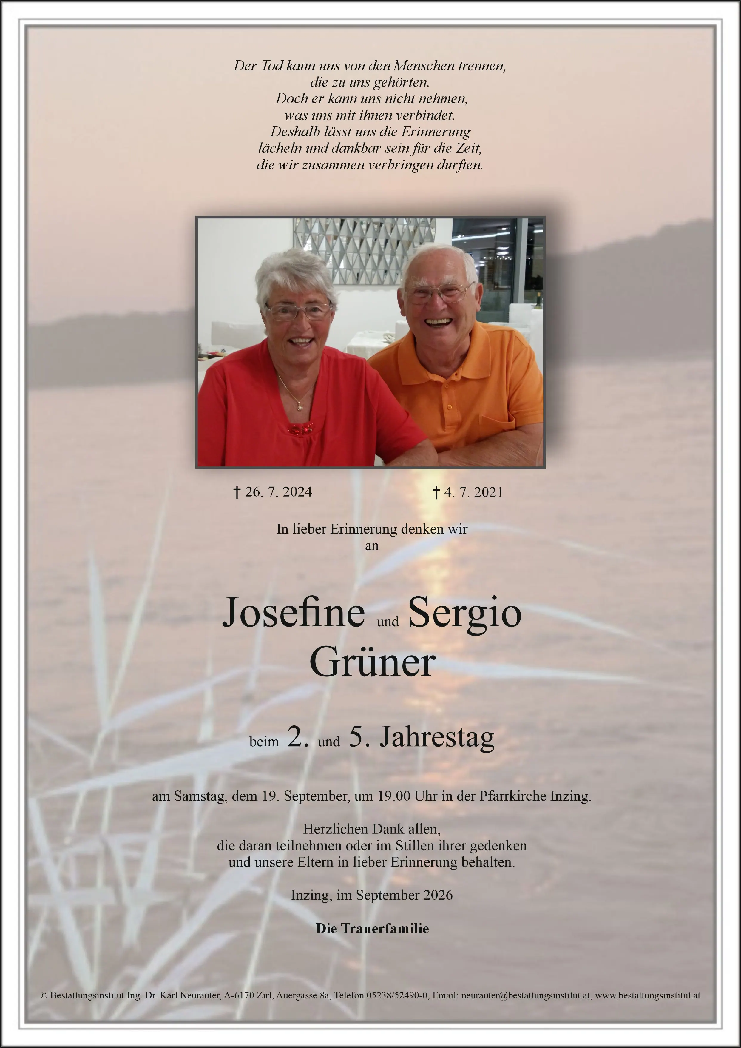 Jahrtagsanzeige von Josefine Grüner