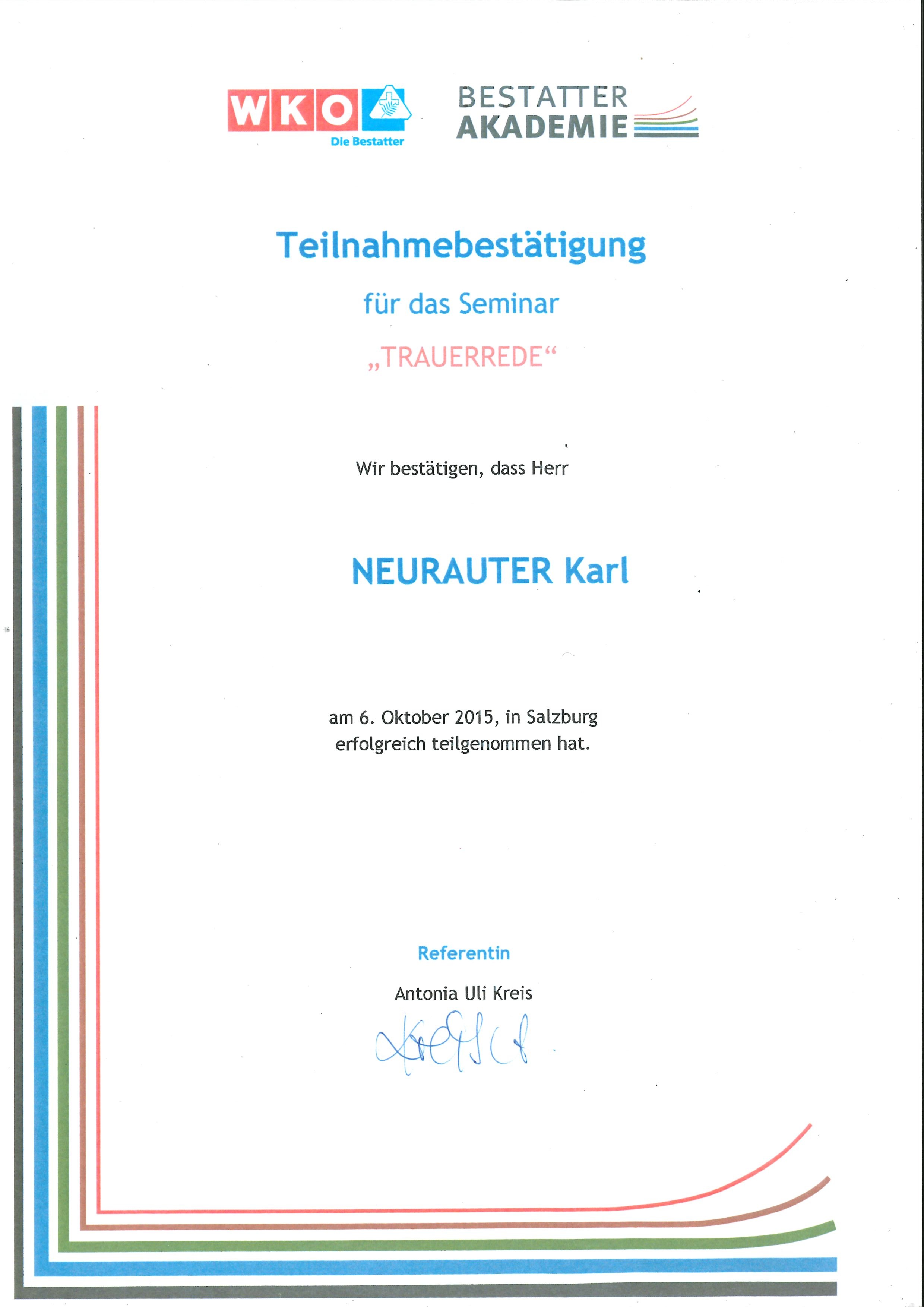 Trauerrede-Seminar - Karl Neurauter